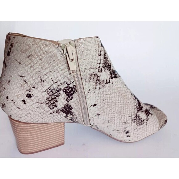 Fergalicious Volume Booties Size 10 Open Toe  Python Print Ankle Boots Open Side - Picture 9 of 11